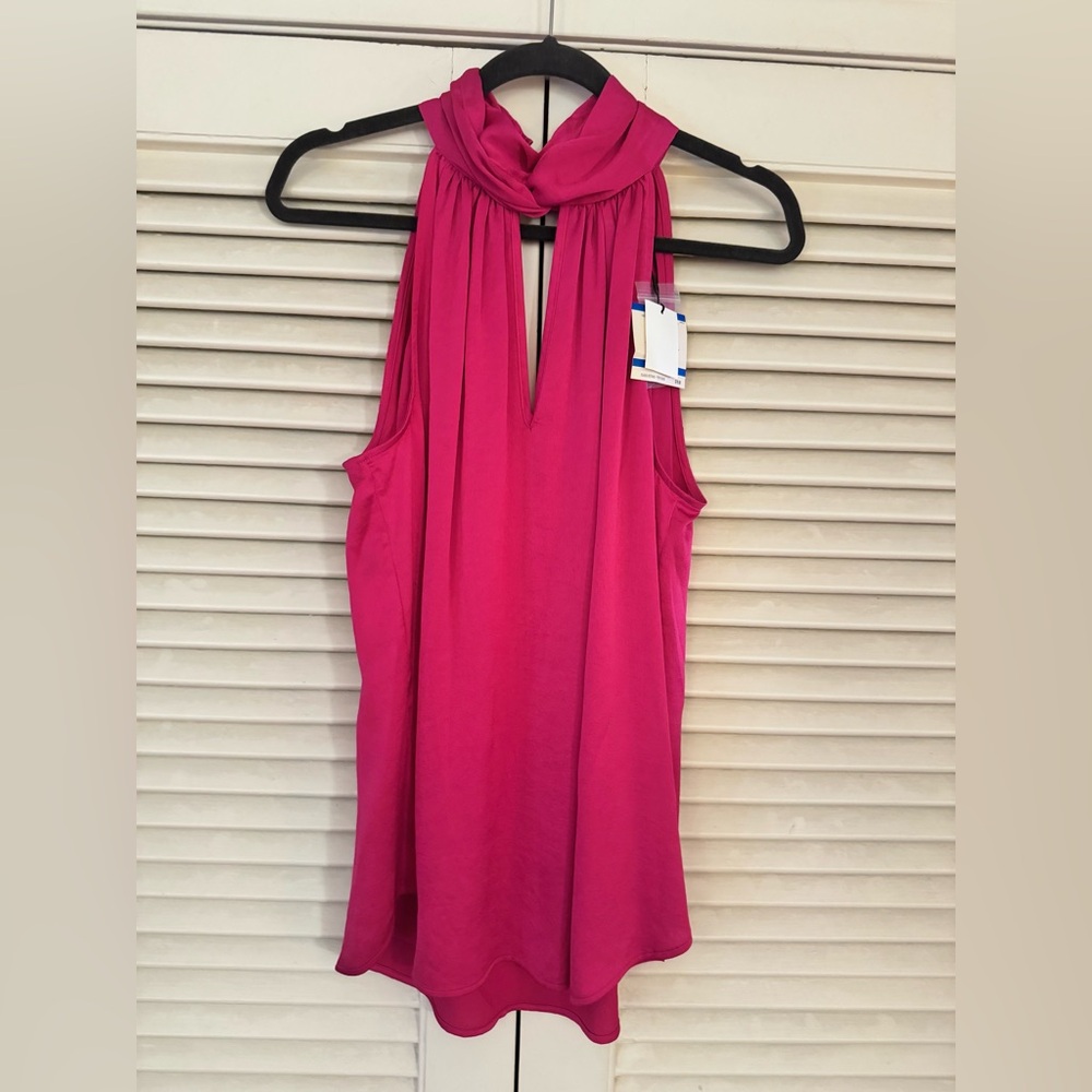NWT ANNE KLEIN FUCHSIA PINK MOCK NECK SLEEVELESS POLYESTER TOP SIZE XL ORIG $79